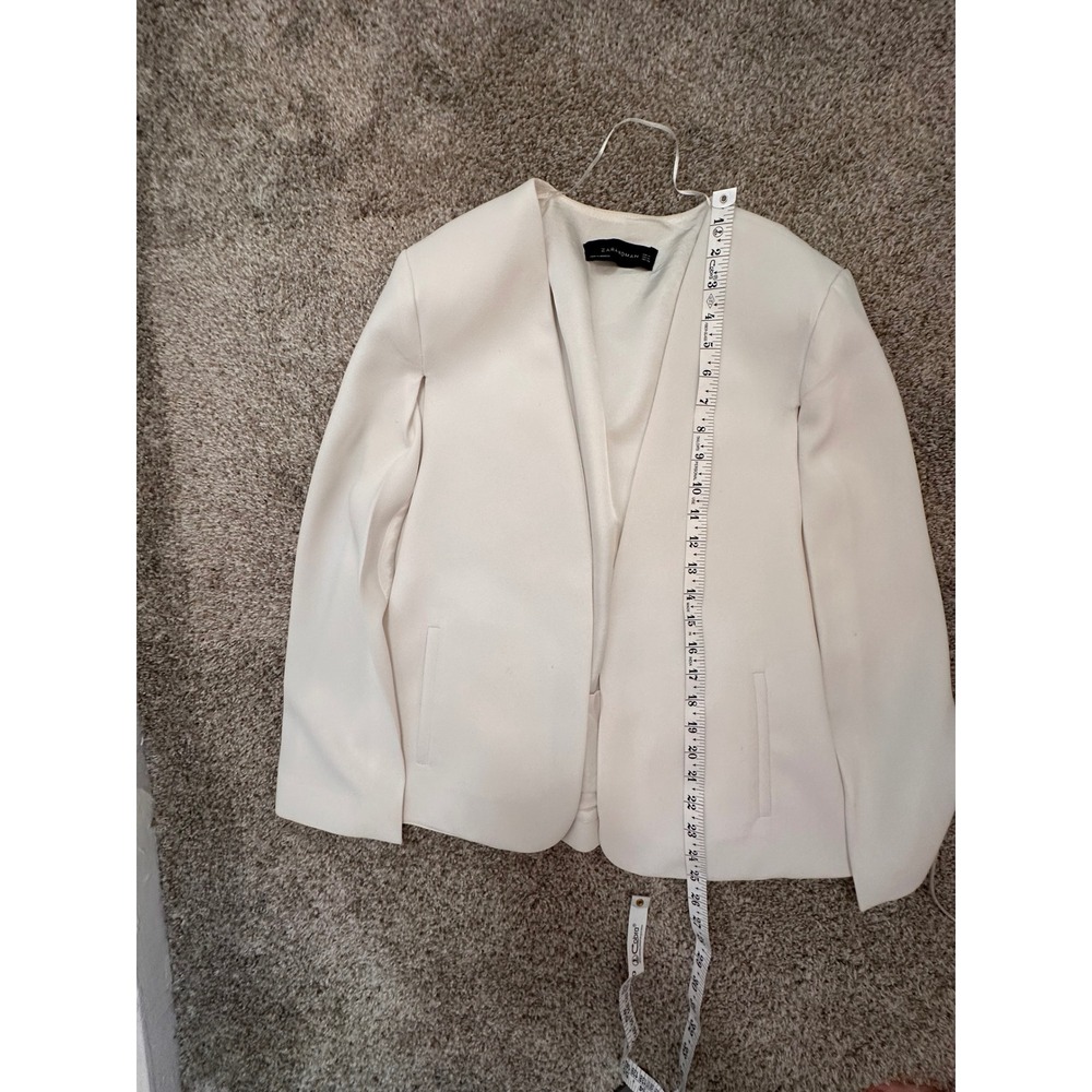 Zara Woman Cream White Open Front Collarless Cape Blazer Jacket Medium - Picture 4 of 6